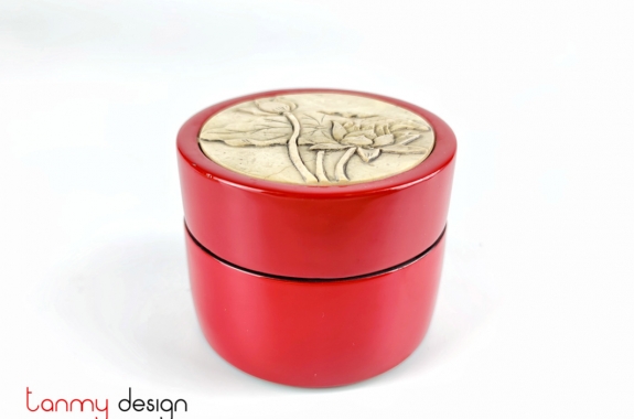 Red cylinder box with stone lid / Small size 10xH8.5 cm